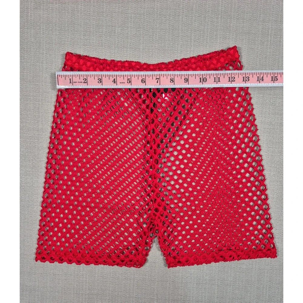 American Leisure Women's Red Mesh Two Piece Set Crop Top Shorts Size S NWT